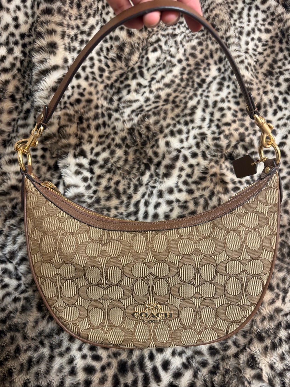 NWT Coach Aria Khaki/Brown Signature Shoulder Bag